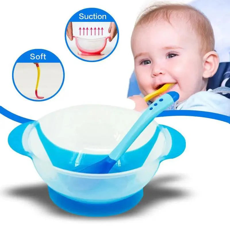 Baby Eco Suction Cup Food Bowl with Lid & Temperature Sensing Spoon - Assortment