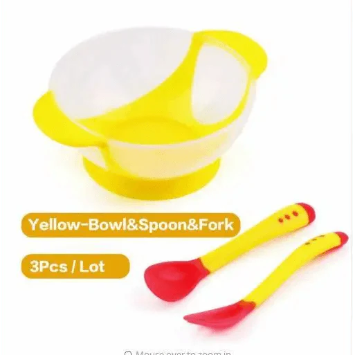 Baby Eco Suction Cup Food Bowl with Lid & Temperature Sensing Spoon - Assortment