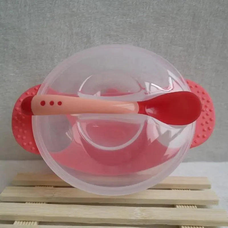 Baby Eco Suction Cup Food Bowl with Lid & Temperature Sensing Spoon - Assortment