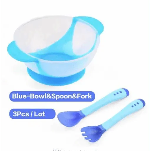 Baby Eco Suction Cup Food Bowl with Lid & Temperature Sensing Spoon - Assortment
