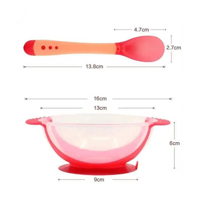 Baby Eco Suction Cup Food Bowl with Lid & Temperature Sensing Spoon - Assortment