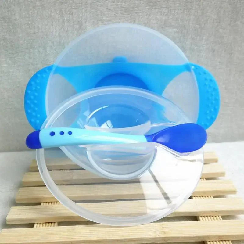 Baby Eco Suction Cup Food Bowl with Lid & Temperature Sensing Spoon - Assortment