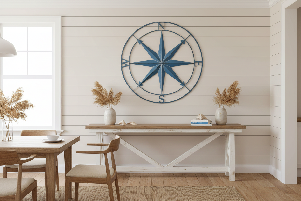Compass on light interior wall