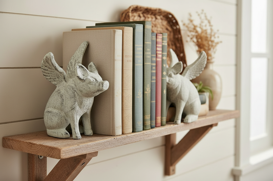 Complete Pair of Flying Pig Bookends