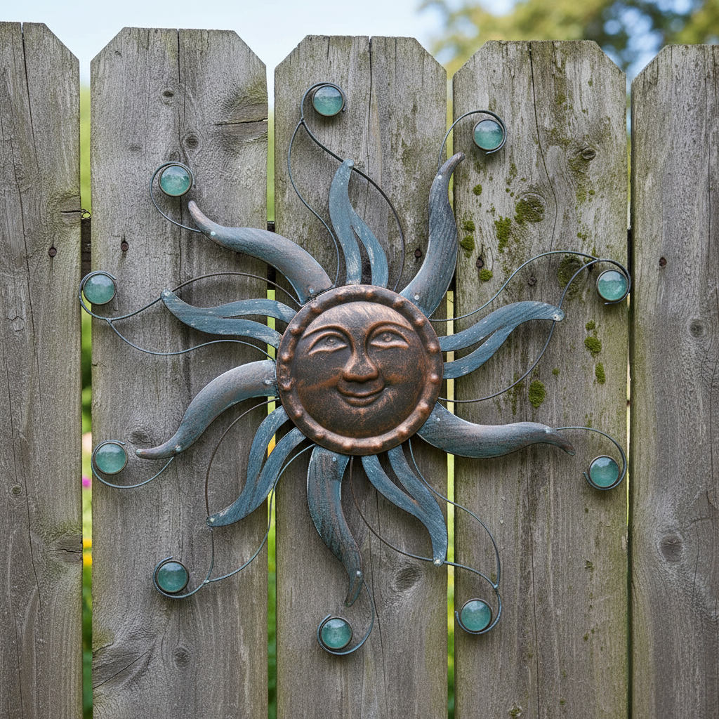 Copper sun close-up on fence