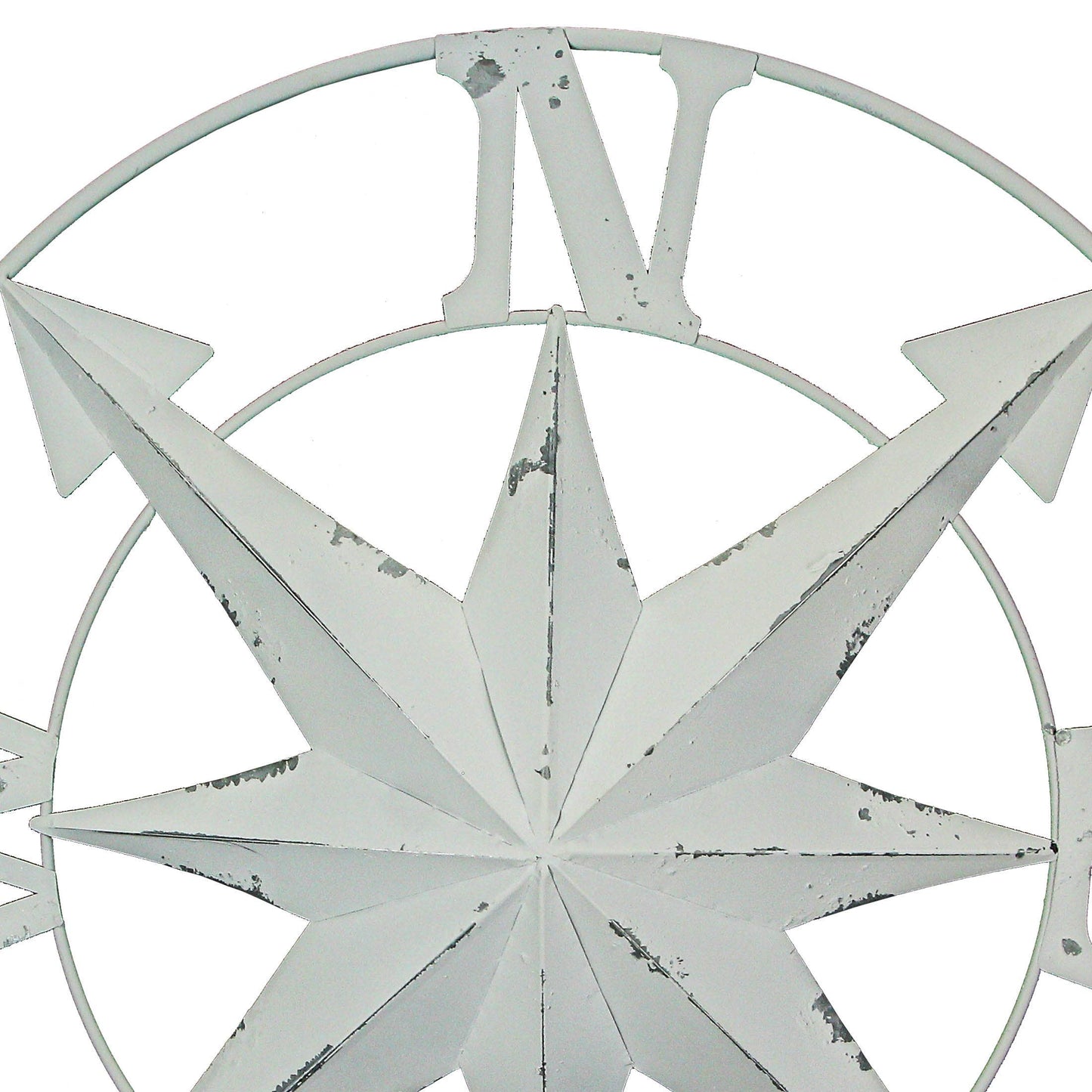 Galvanized Compass Wall Sculpture: Distressed White