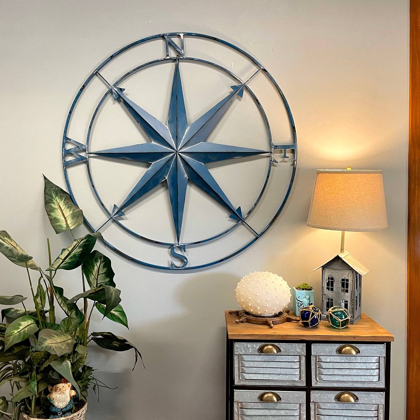 Oversized Indoor Outdoor Metal Compass Wall Sculpture