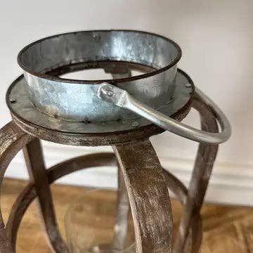 Galvanized/Wood Candle Lantern (Medium)