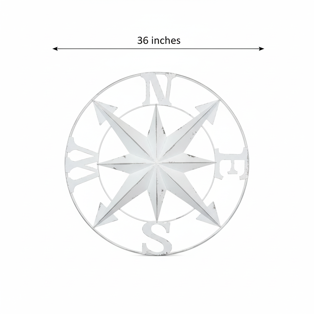 Distressed White Compass - Product Dimensions