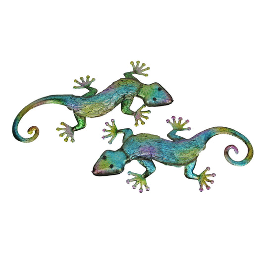 Multicolor Stamped Metal Gecko Wall Sculpture