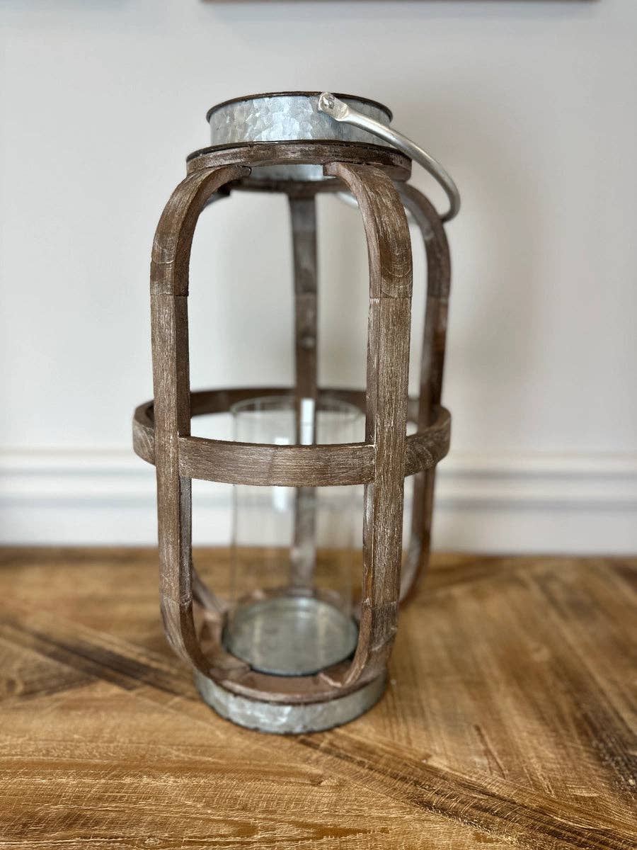 Galvanized/Wood Candle Lantern (Large)