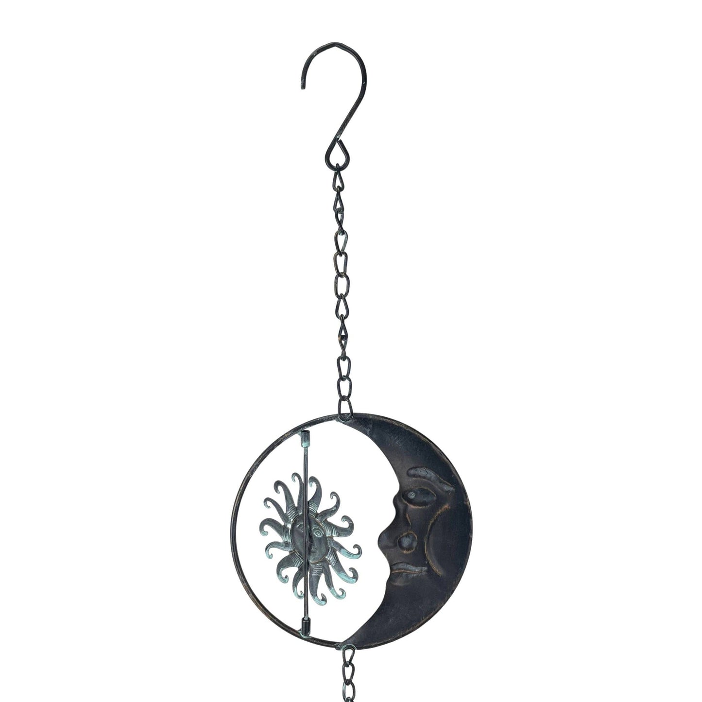 80-Inch Metal Rain Chain with Celestial Crescent Moon & Sun