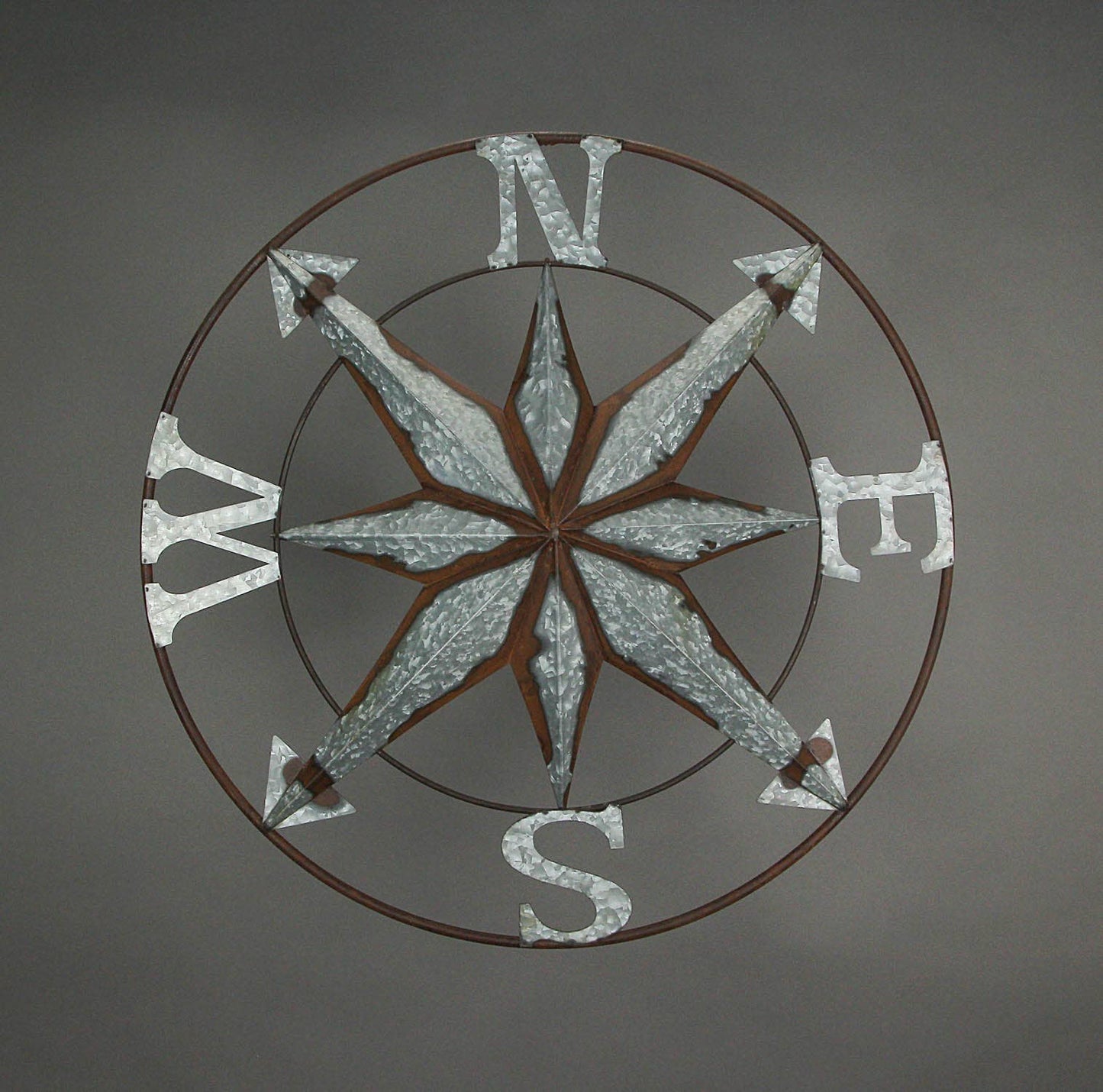 Distressed Galvanized Compass Wall Sculpture