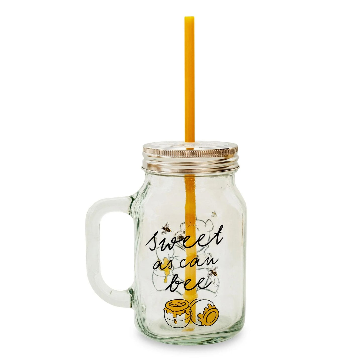 Disney Collectible Glass Mason Jar w/ Lid and Straw