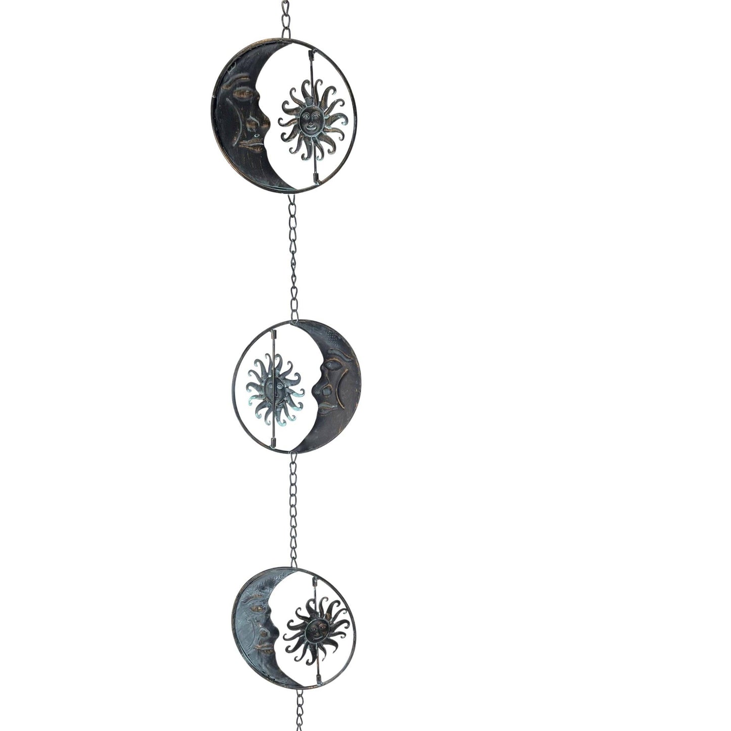 80-Inch Metal Rain Chain with Celestial Crescent Moon & Sun