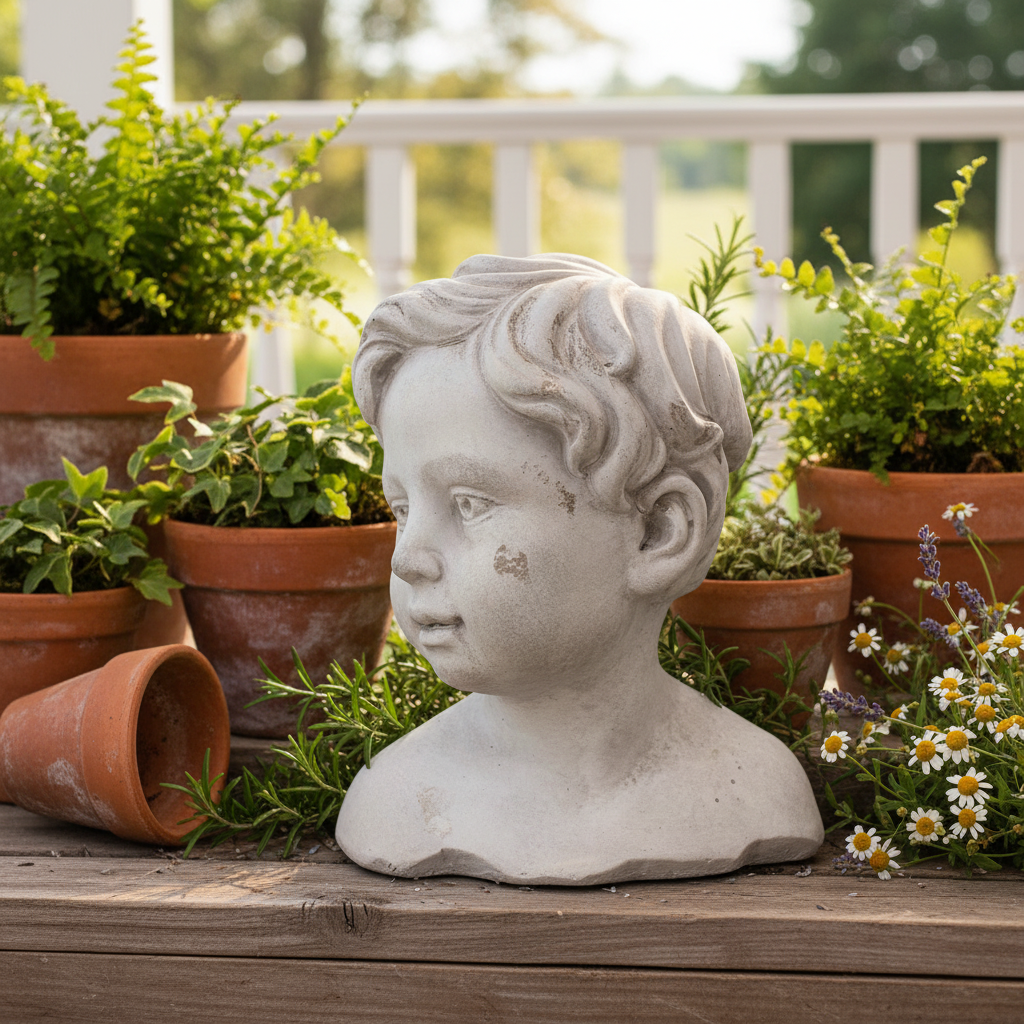 Enhanced Cement Boy Statue Lifestyle Image