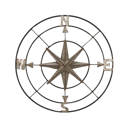 Grey & Black Metal Compass Wall Art