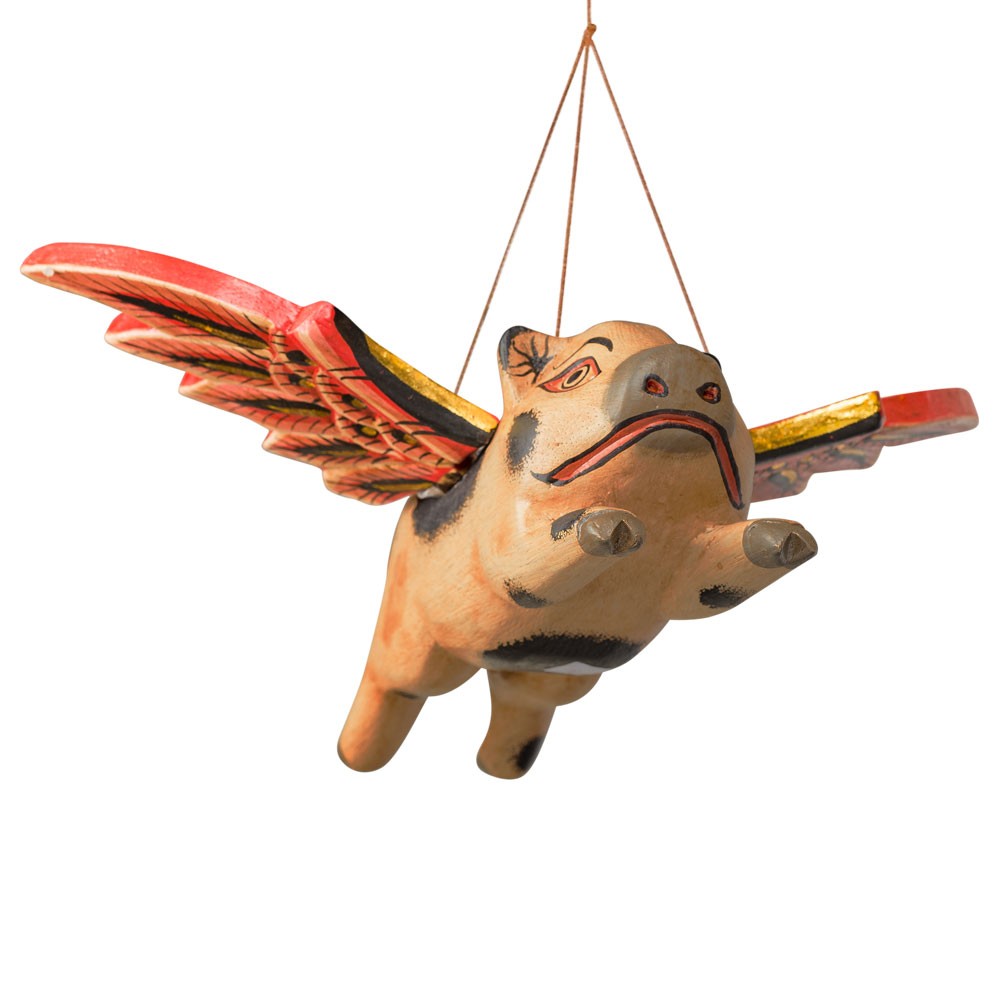 Wooden Flying Pig Mobile – Hand-Carved Balinese Albesia Wood