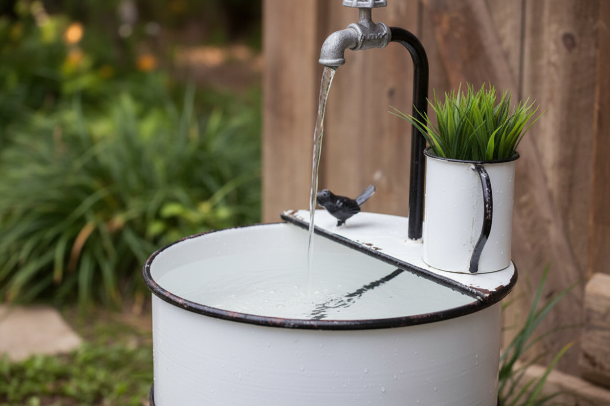 Garden Sink Fountain – Close Up Lifestyle