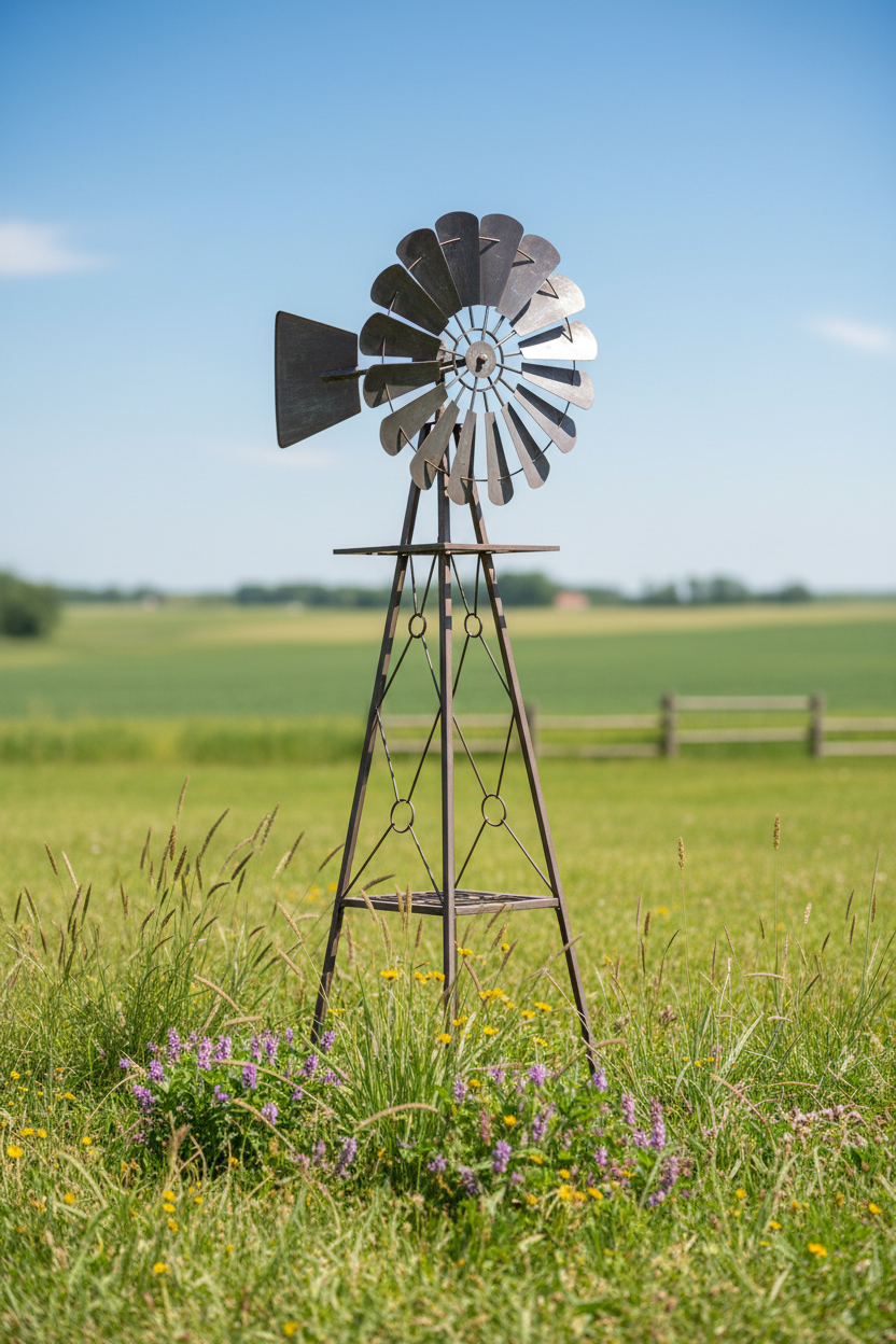 Classic rustic windmill in country setting