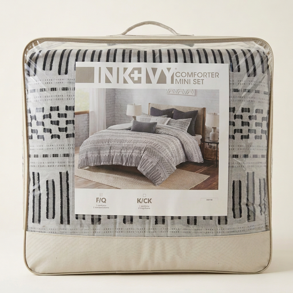 INK+IVY Full/Queen comforter set in its clear zippered carrying case with the original printed product insert.