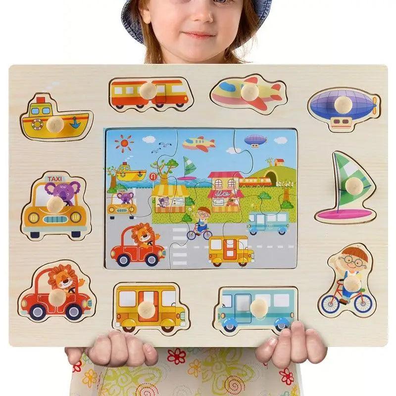Montessori Wooden Puzzle Board — Educational 3D Tangram Toy for Toddlers - Multiple Designs