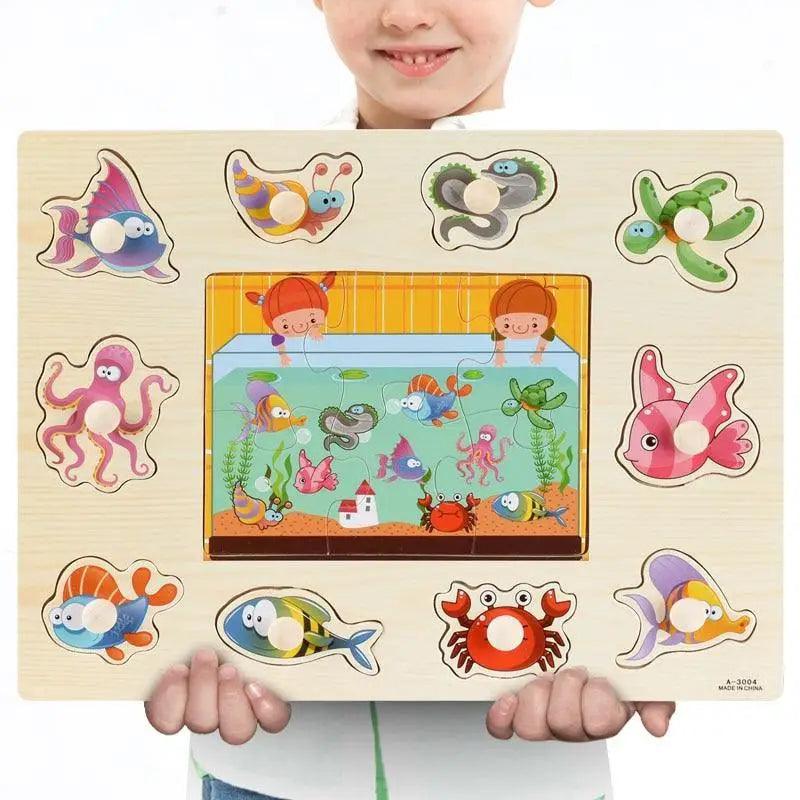 Montessori Wooden Puzzle Board — Educational 3D Tangram Toy for Toddlers - Multiple Designs