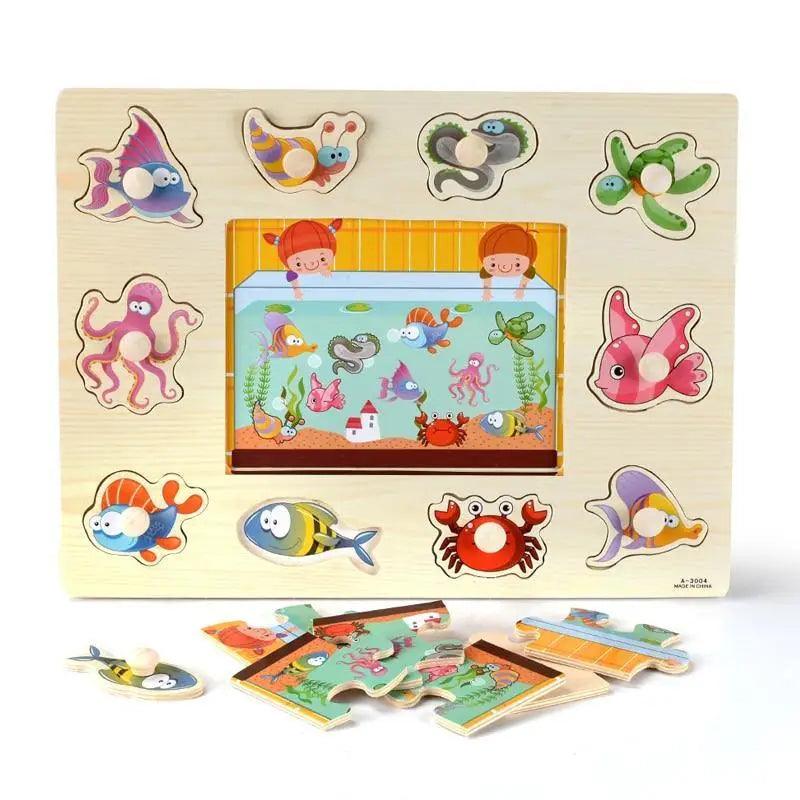 Montessori Wooden Puzzle Board — Educational 3D Tangram Toy for Toddlers - Multiple Designs