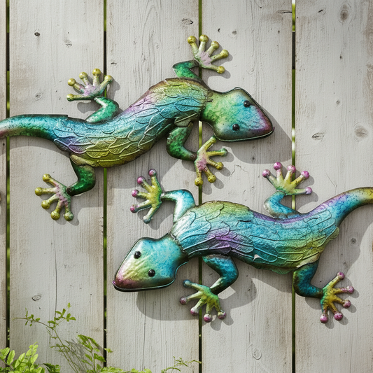 Multicolor Metal Gecko - Detail Shot with Outdoor Background