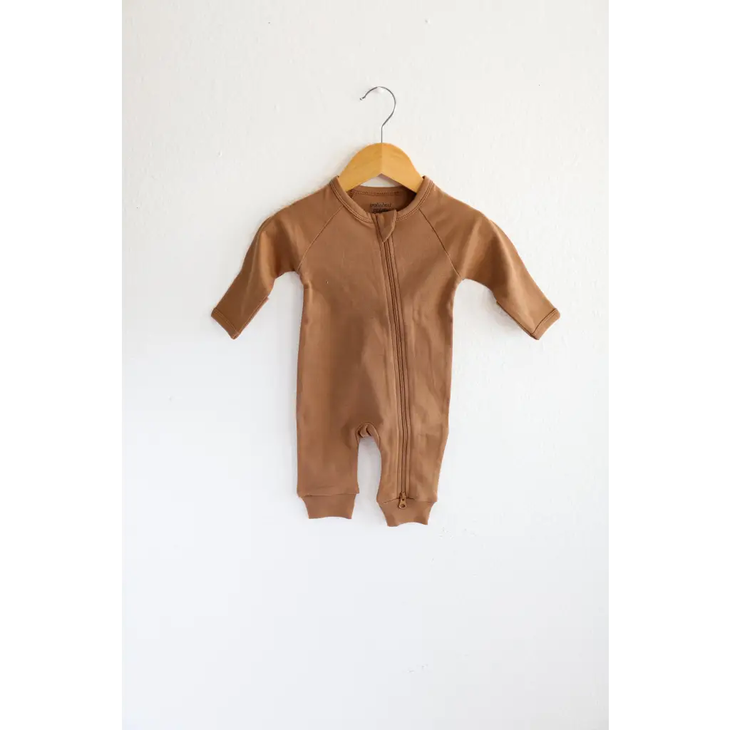 Organic Cotton Baby Zipper Romper (Cozy Brown)