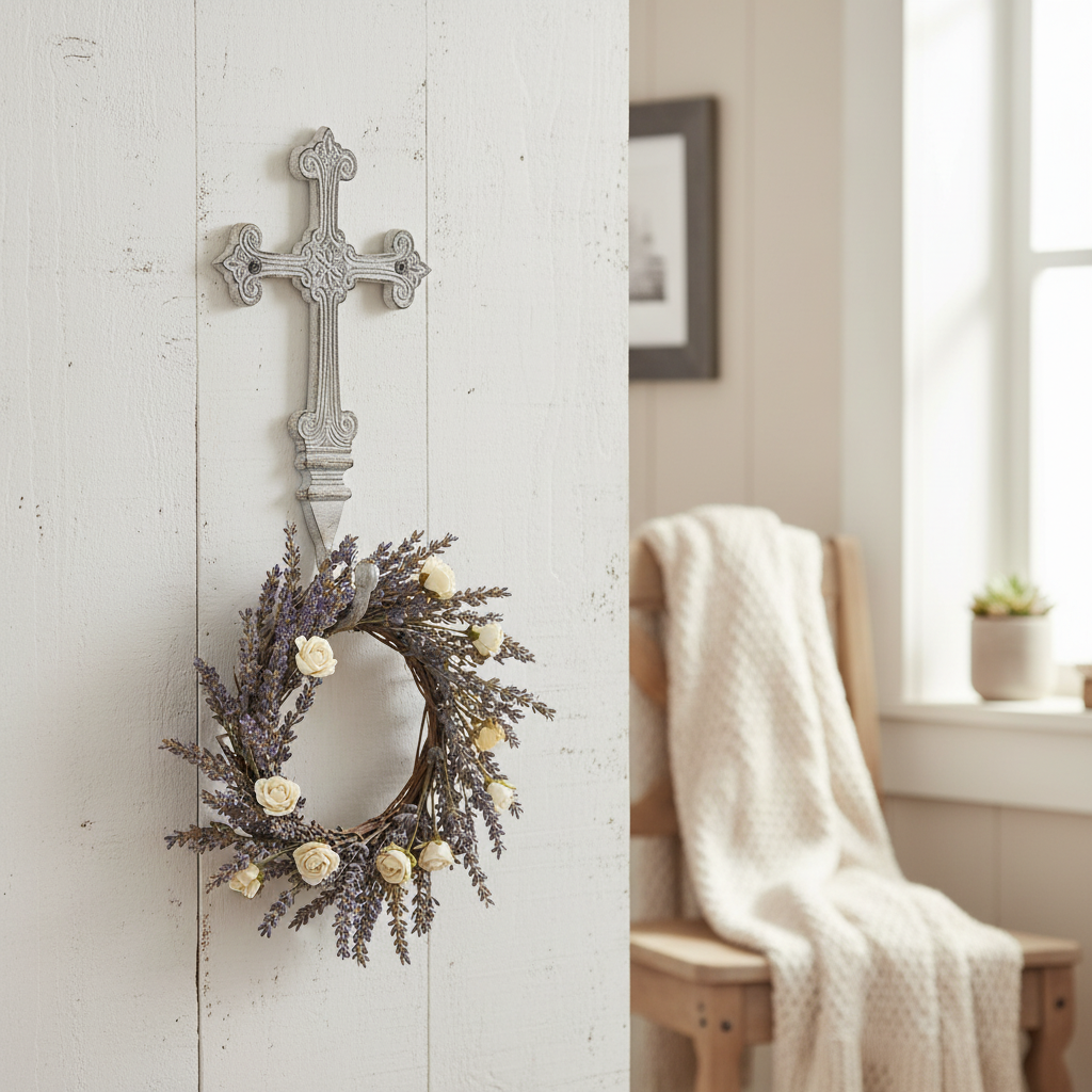 Ornate Cross Hook in Farmhouse Setting
