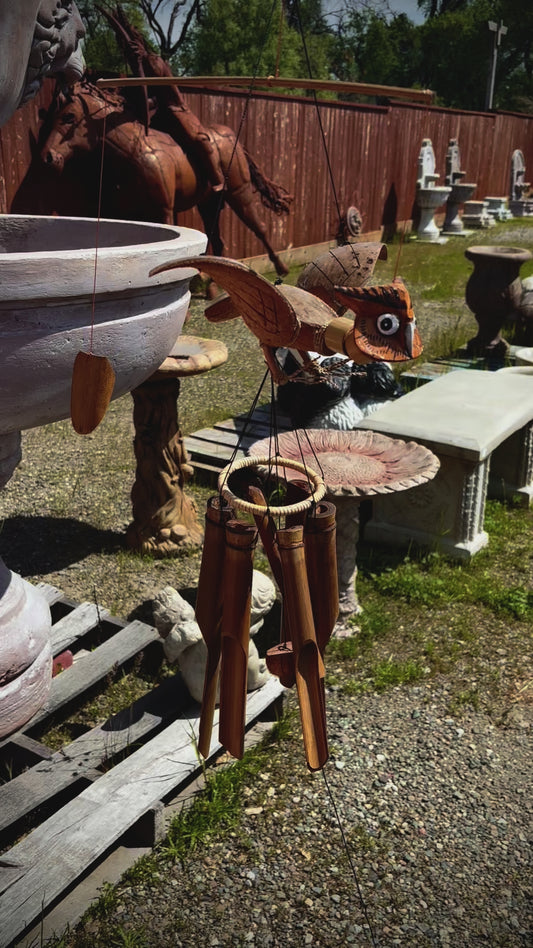 Animated Bamboo Owl Windchime
