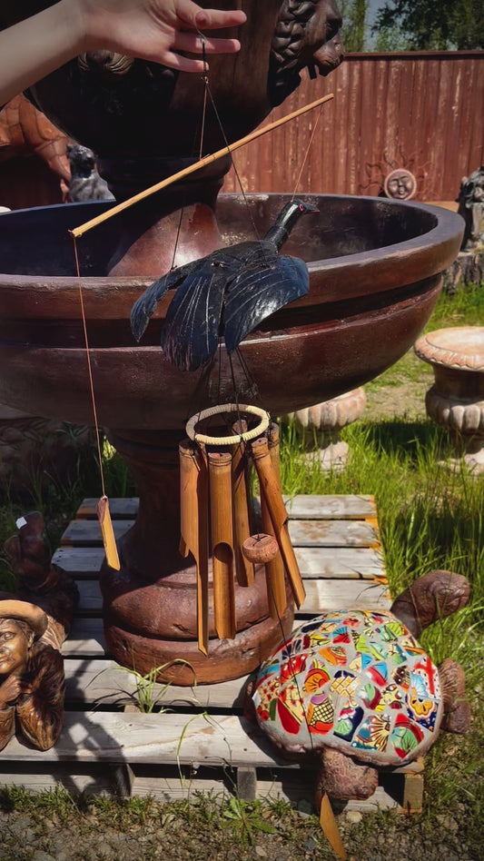 Animated Raven Bamboo Windchime