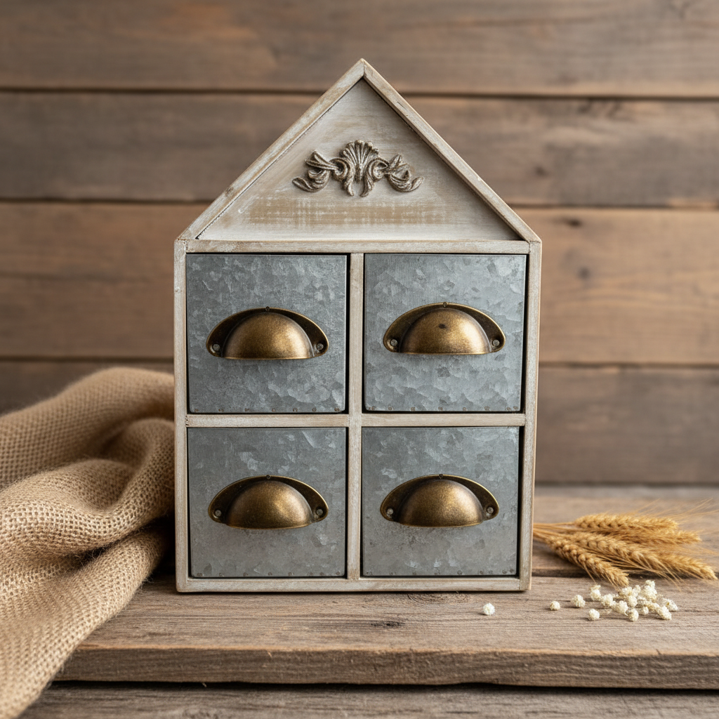 Wood Metal Cottage Storage Container - Rustic Farmhouse Organizer ...