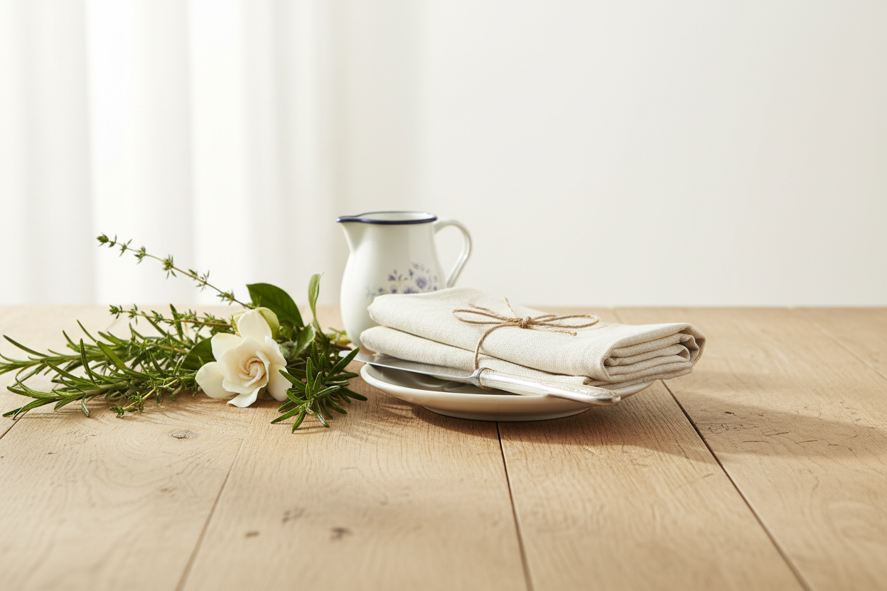 Rustic wood with country French charm and greenery