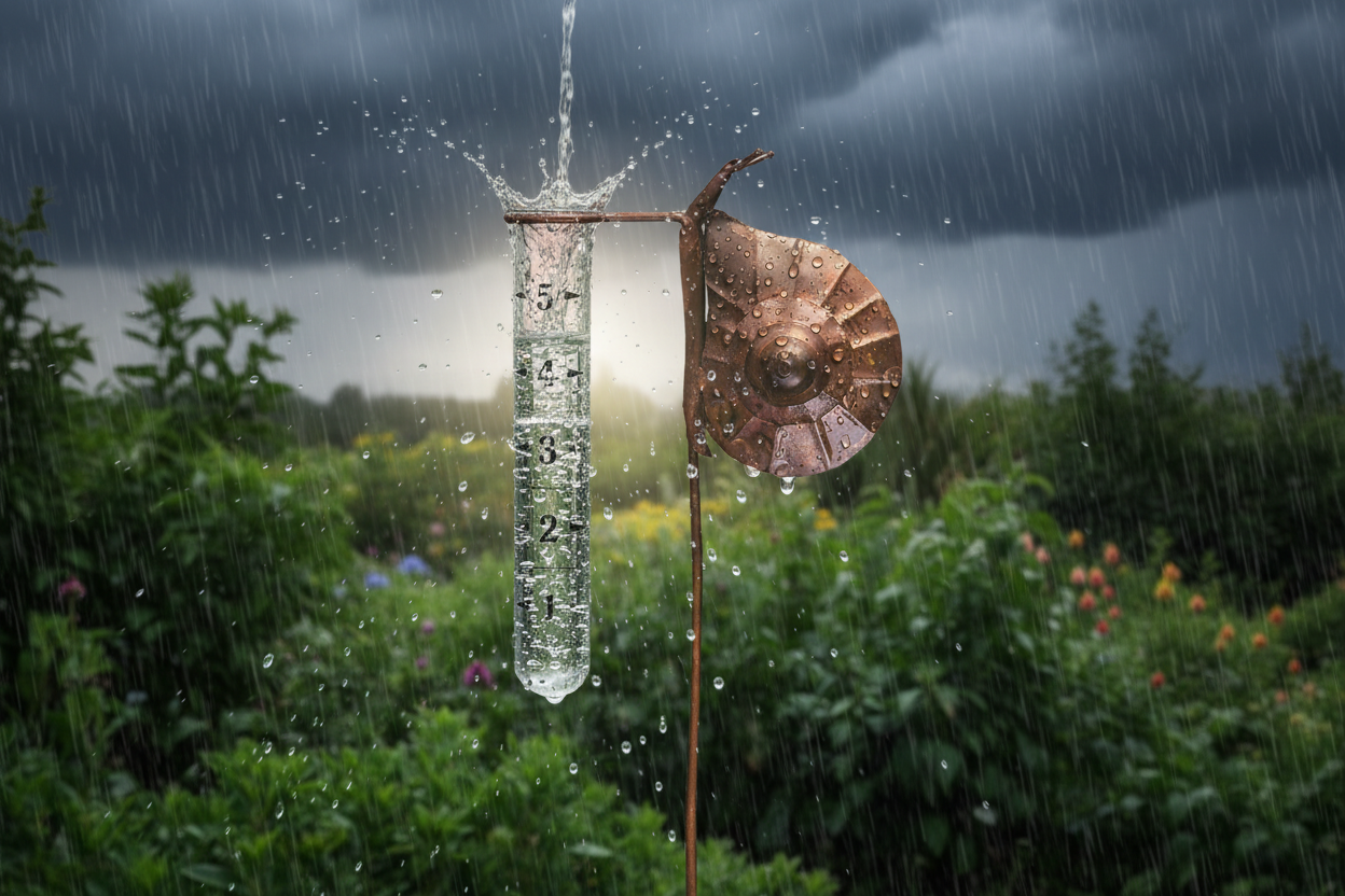 Snail rain gauge collecting rainwater