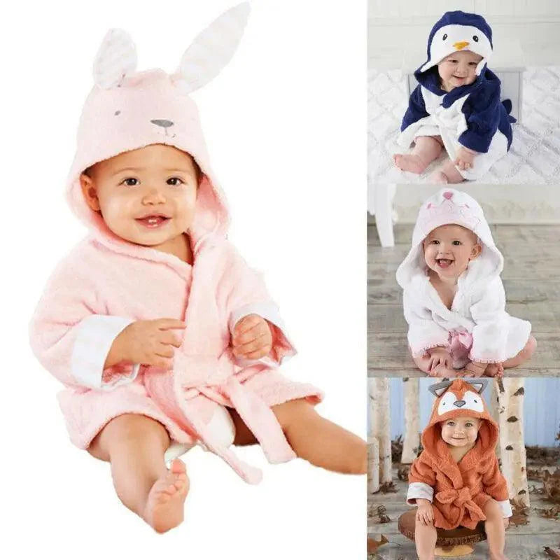 Cartoon Animal Hooded Baby Bathrobe & Sleepwear Robe - Multiple Designs