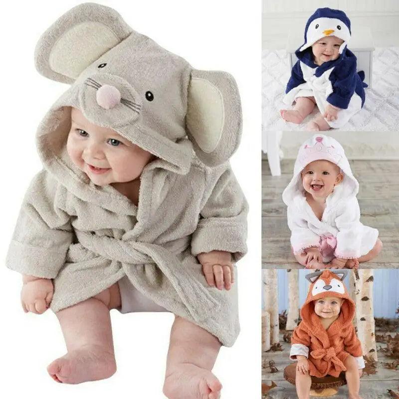 Cartoon Animal Hooded Baby Bathrobe & Sleepwear Robe - Multiple Designs