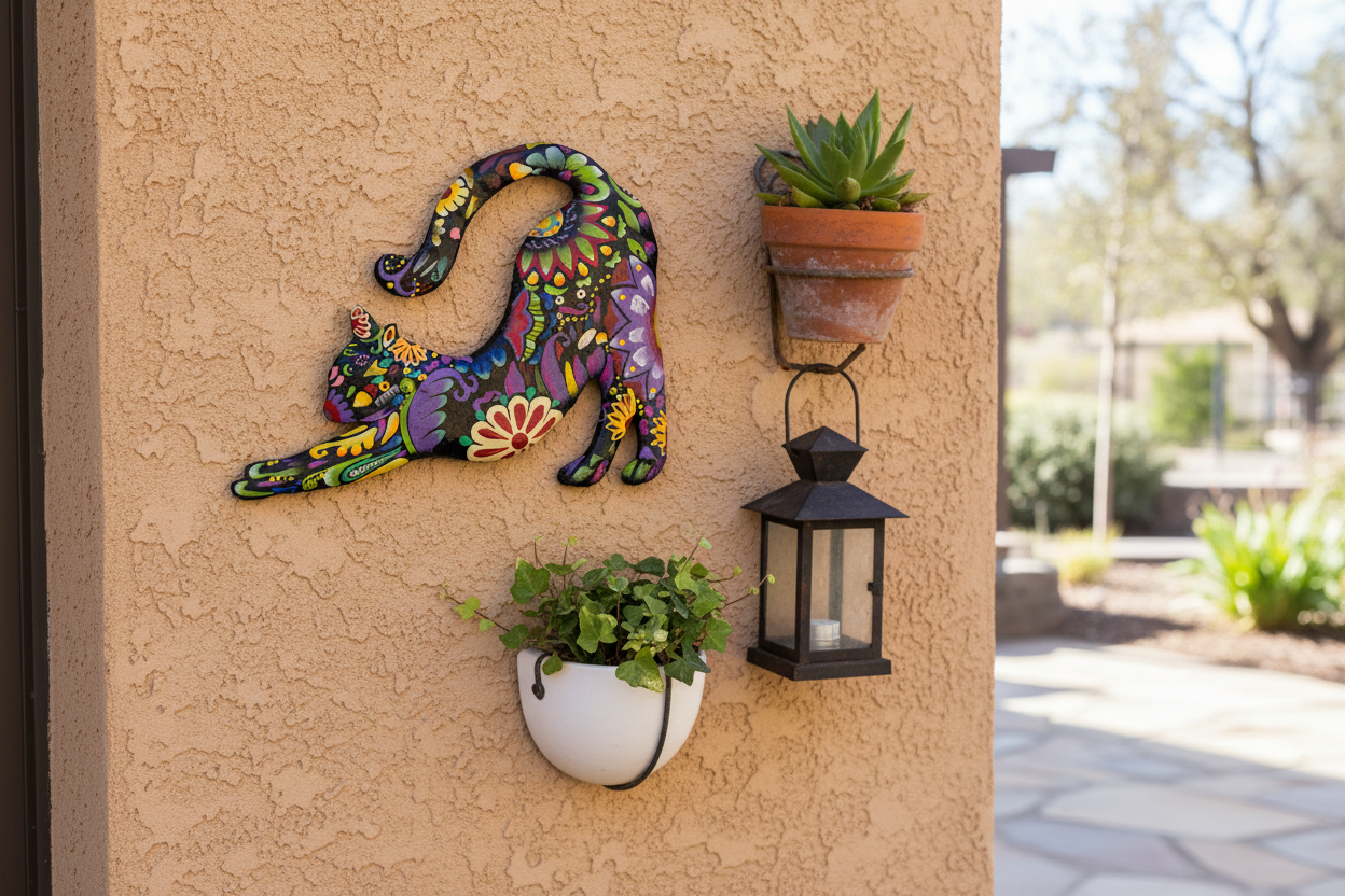 Stretching Cat - Stucco Patio