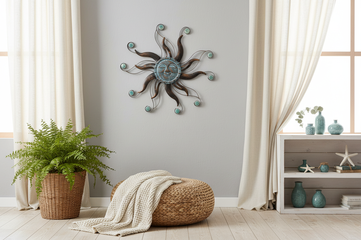 Verdigris sun in coastal bohemian interior