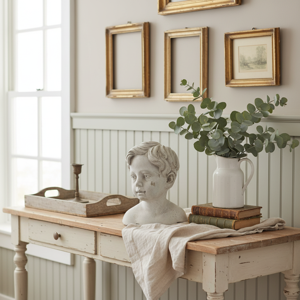 Weathered Cement Boy Statue - Country French Indoor