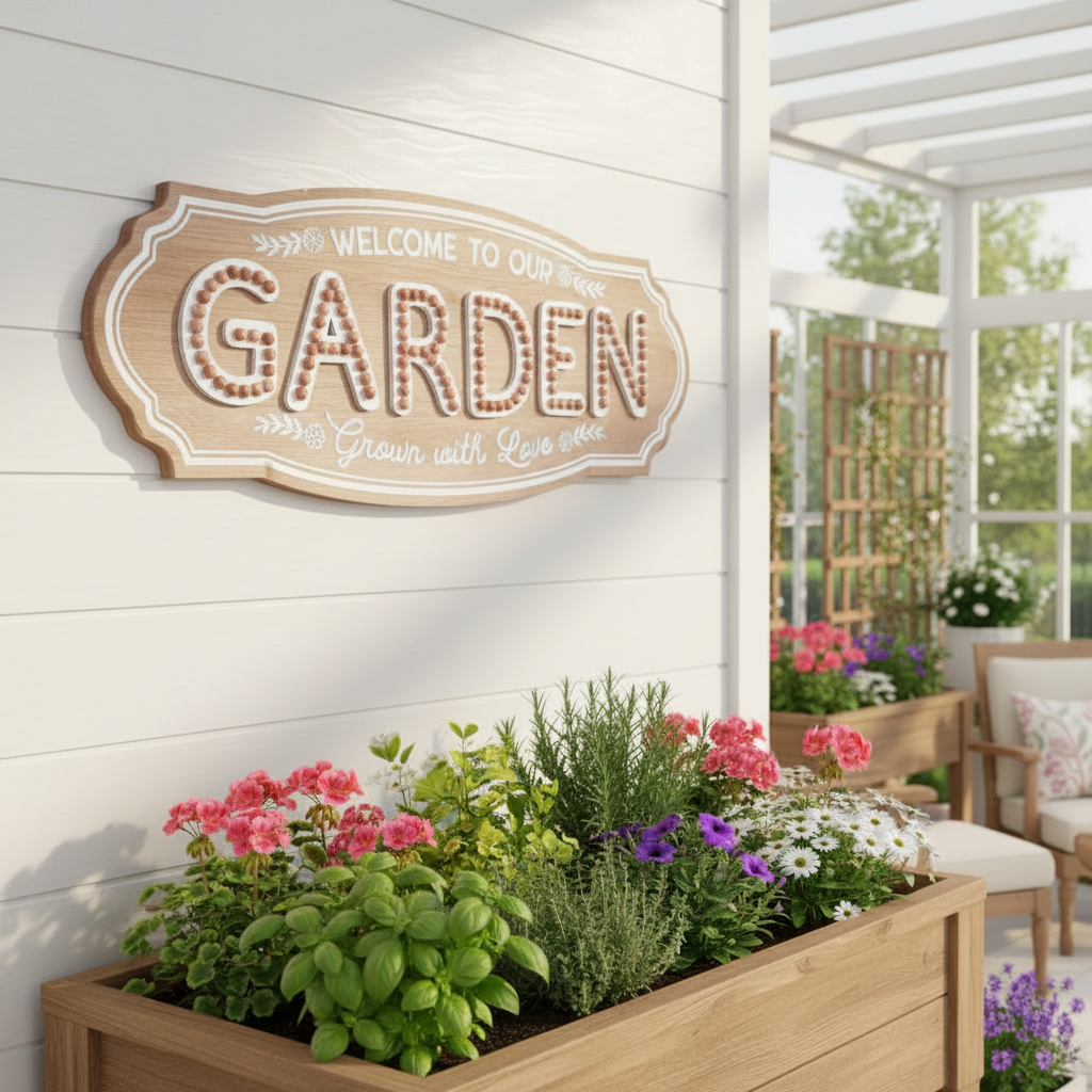 Welcome to Our Garden Sign - White Shiplap Version