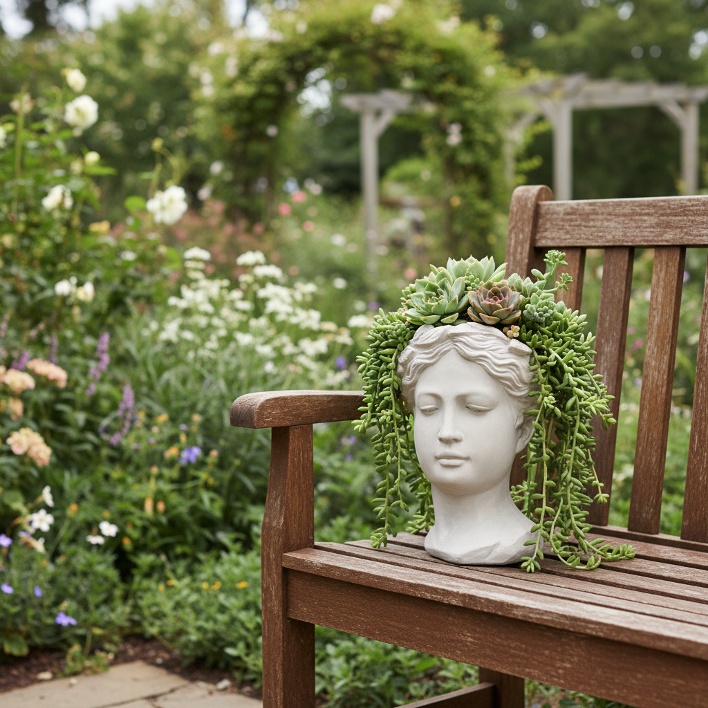 White Lady Head Planter - Outdoor Garden